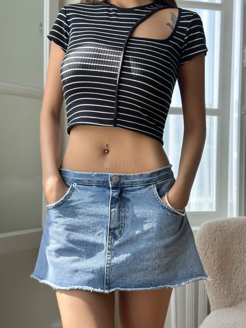 Inssense - Korean Women Fashion - #vintagekidsstyle - Thin Denim Skirt Shorts - 5