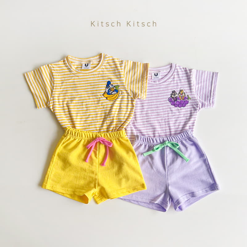 Kitsch Kitsch - Korean Children Fashion - #littlefashionista - D Summer Fruit Stripes Top Bottom Set - 3