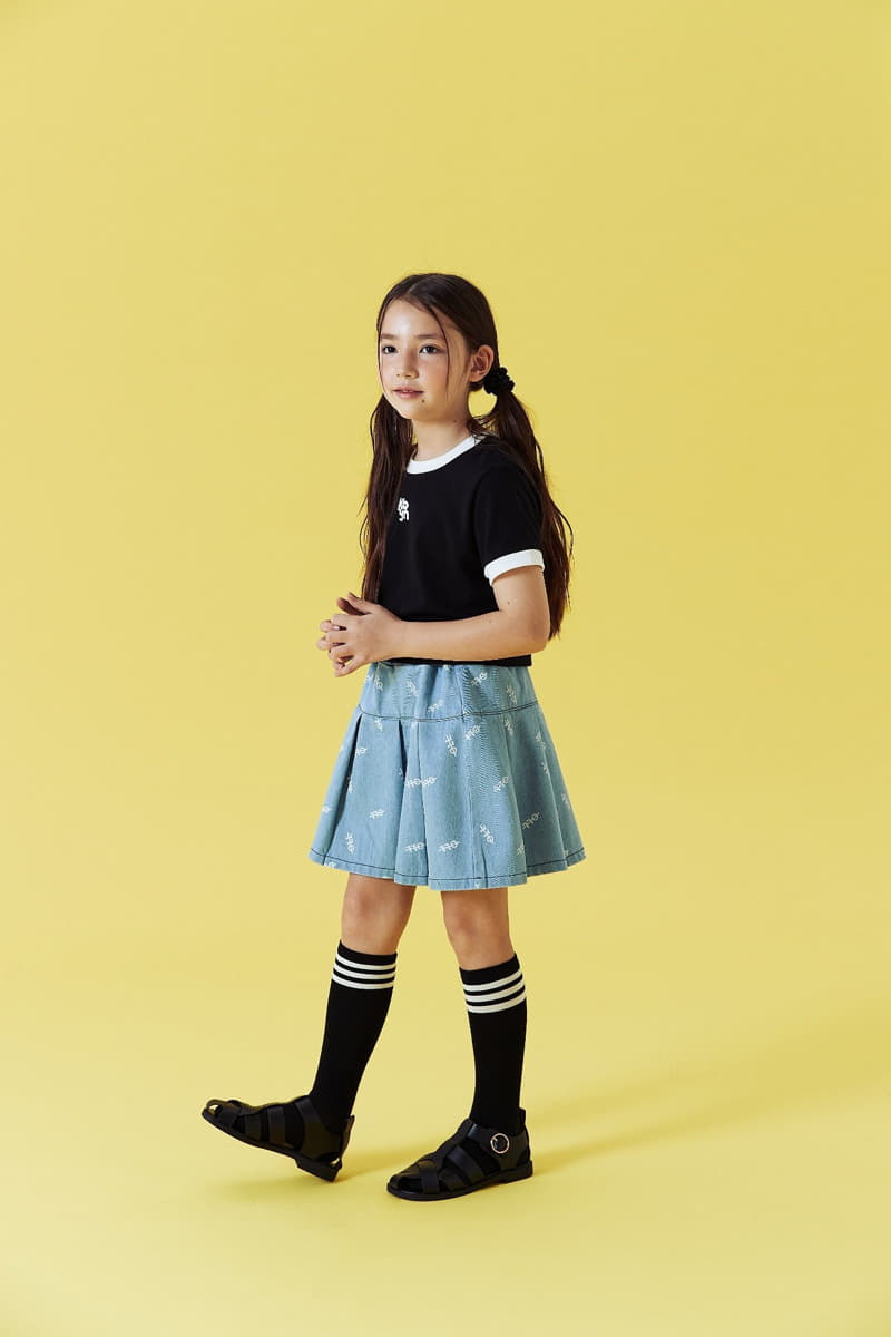 Kokoyarn - Korean Children Fashion - #childrensboutique - Logo Printinb Denim Skirt