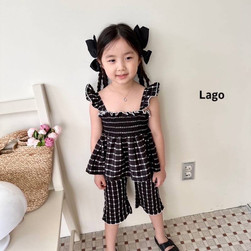 Lago - Korean Children Fashion - #designkidswear - Check Smocked Top Bottom Set - 4