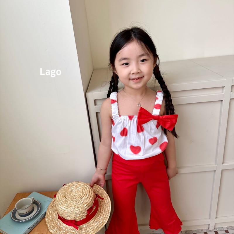 Lago - Korean Children Fashion - #fashionkids - Heart Ribbon Top Bottom Set