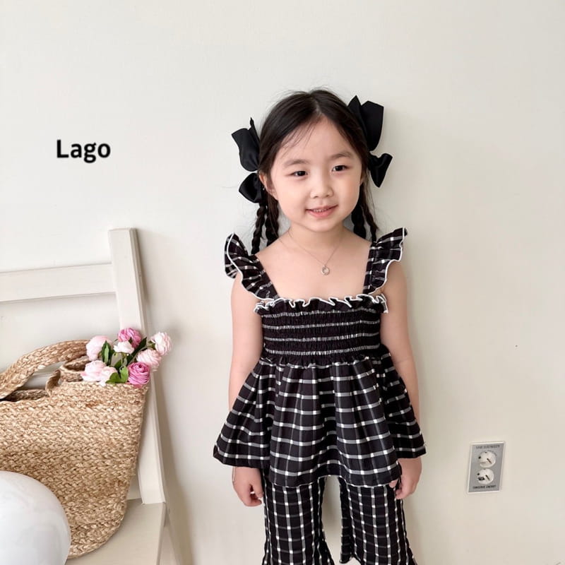 Lago - Korean Children Fashion - #fashionkids - Check Smocked Top Bottom Set - 5