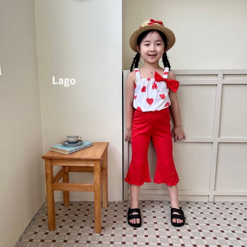 Lago - Korean Children Fashion - #kidsshorts - Heart Ribbon Top Bottom Set - 2