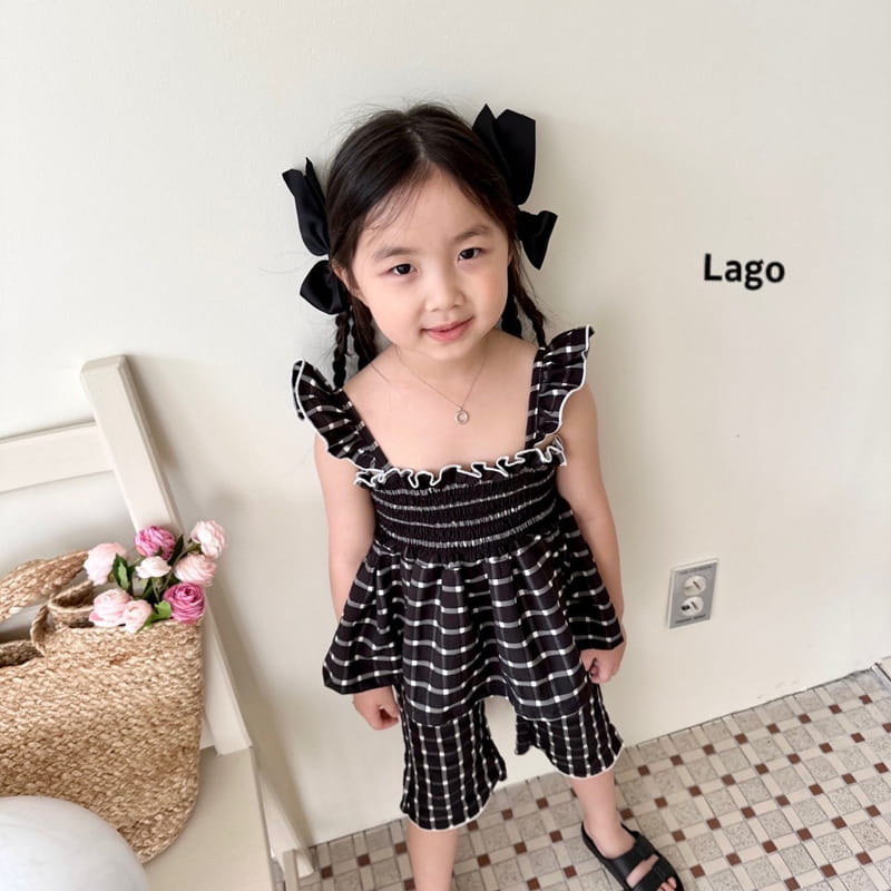 Lago - Korean Children Fashion - #kidsshorts - Check Smocked Top Bottom Set - 6