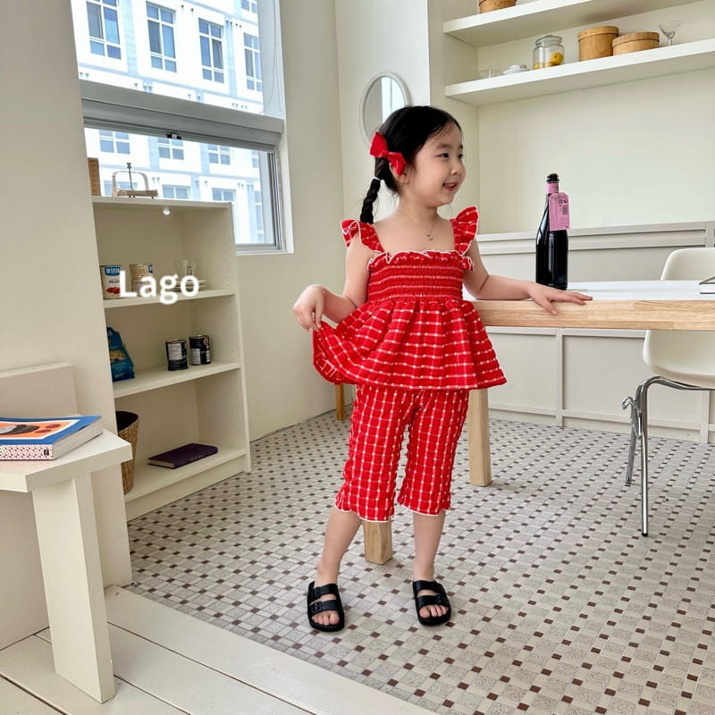 Lago - Korean Children Fashion - #minifashionista - Check Smocked Top Bottom Set - 12