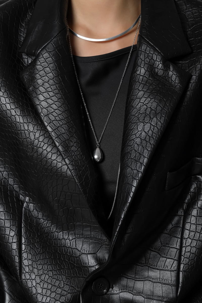 Paper Moon - Korean Women Fashion - #momslook - Vegan Crocodile Leather Single Breasted Blazer - 5