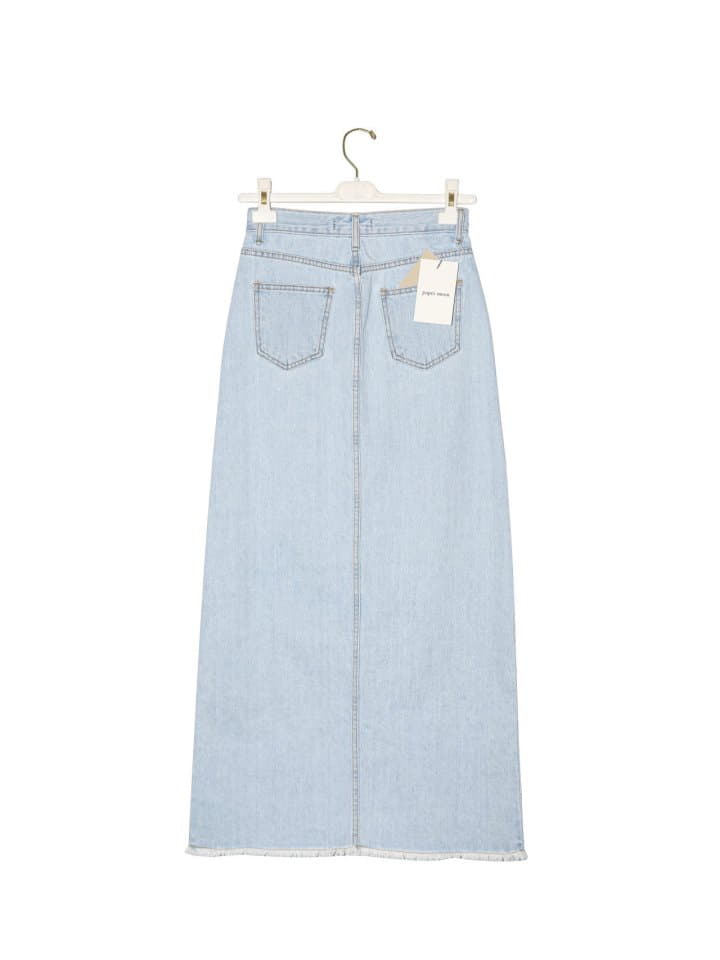 Paper Moon - Korean Women Fashion - #romanticstyle - Iced Blue Maxi Front Slit Flared Denim Skirt