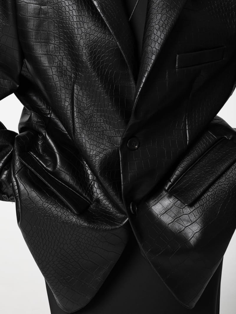 Paper Moon - Korean Women Fashion - #momslook - Vegan Crocodile Leather Single Breasted Blazer - 4