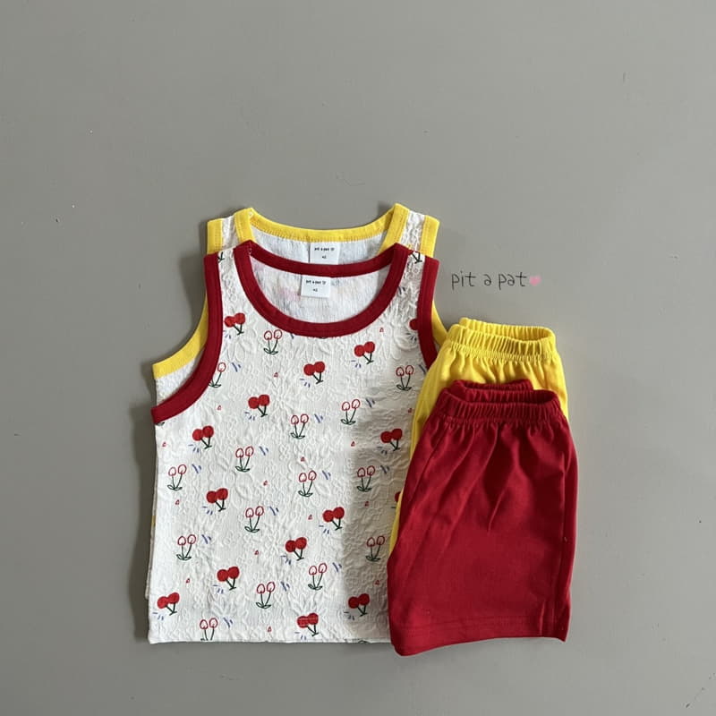 Pitapat - Korean Children Fashion - #minifashionista - Cherry Sleeveless Top Bottom Set - 5