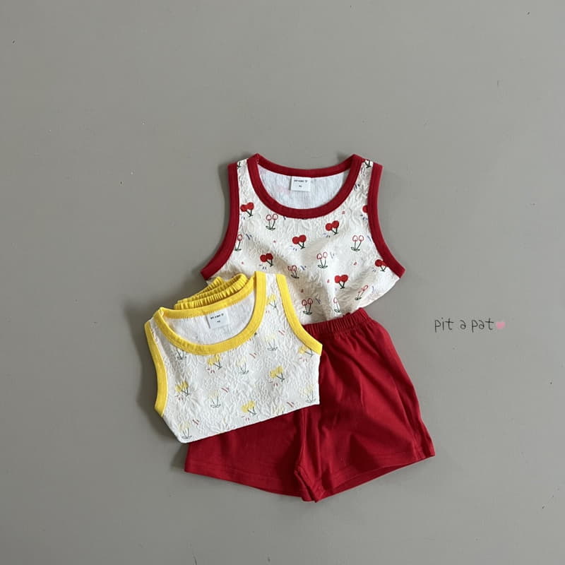 Pitapat - Korean Children Fashion - #prettylittlegirls - Cherry Sleeveless Top Bottom Set - 6