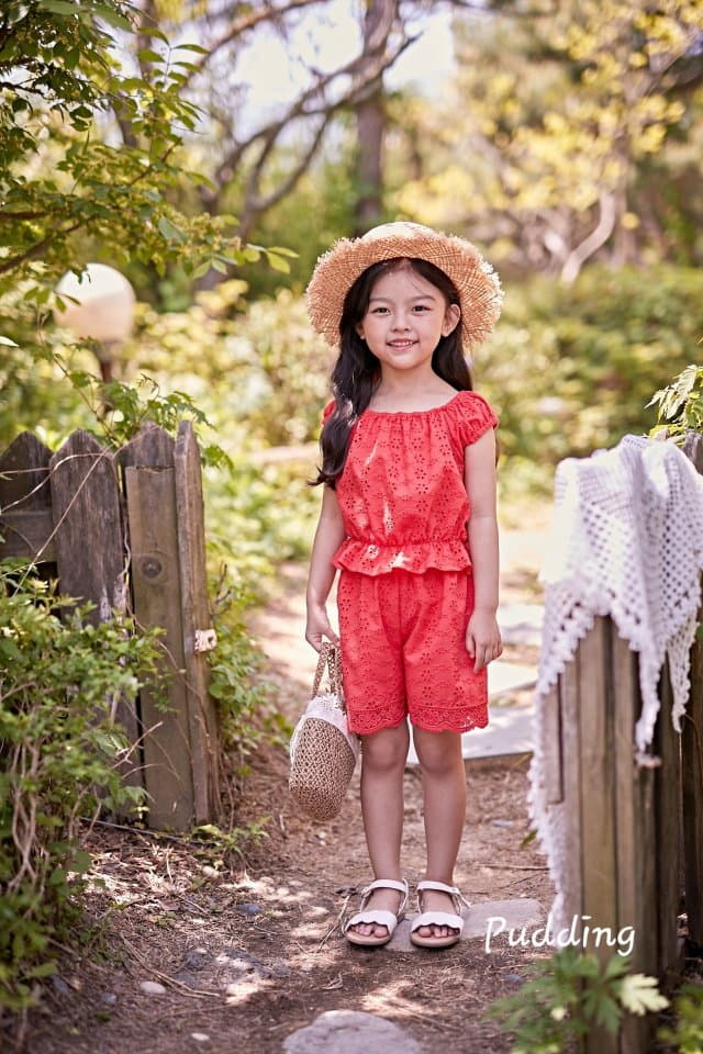 Pudding - Korean Children Fashion - #stylishchildhood - Embrodiery Top Bottom Set - 4