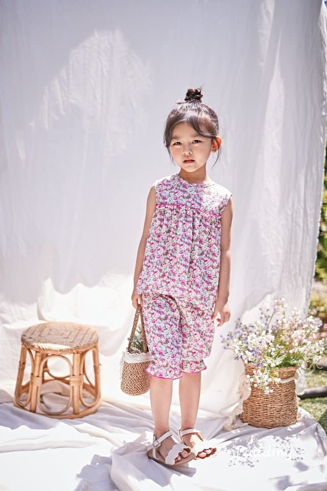 Pudding - Korean Children Fashion - #designkidswear - Flower Top Bottom Set - 5