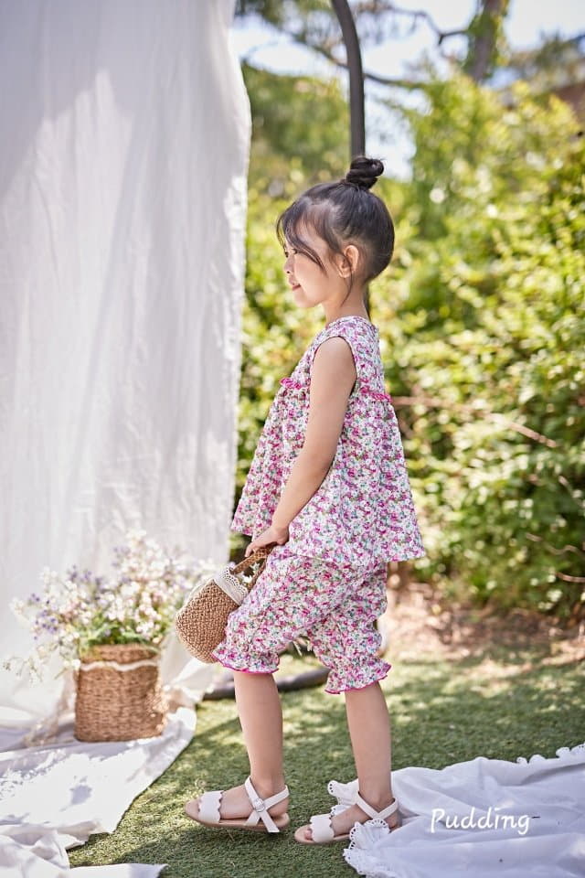 Pudding - Korean Children Fashion - #fashionkids - Flower Top Bottom Set - 7