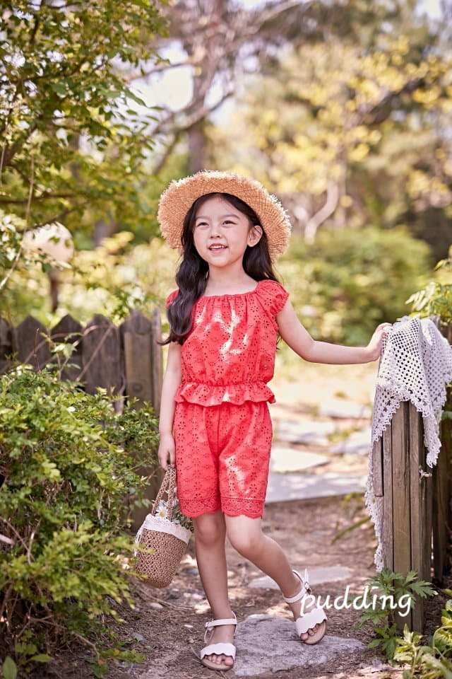 Pudding - Korean Children Fashion - #kidsshorts - Embrodiery Top Bottom Set - 9