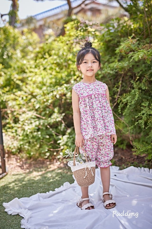 Pudding - Korean Children Fashion - #toddlerclothing - Flower Top Bottom Set