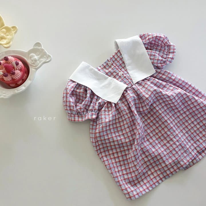 Raker - Korean Children Fashion - #kidsshorts - Ribbon Collar One-piece Res Stripes Check