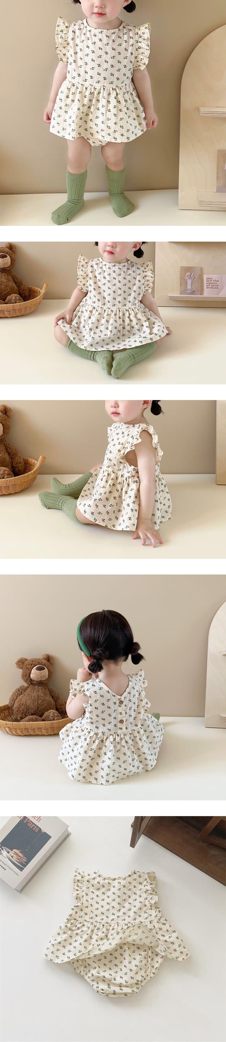 Reve Kid - Korean Baby Fashion - #babyoninstagram - Shawl Flower Frill Bodysuit