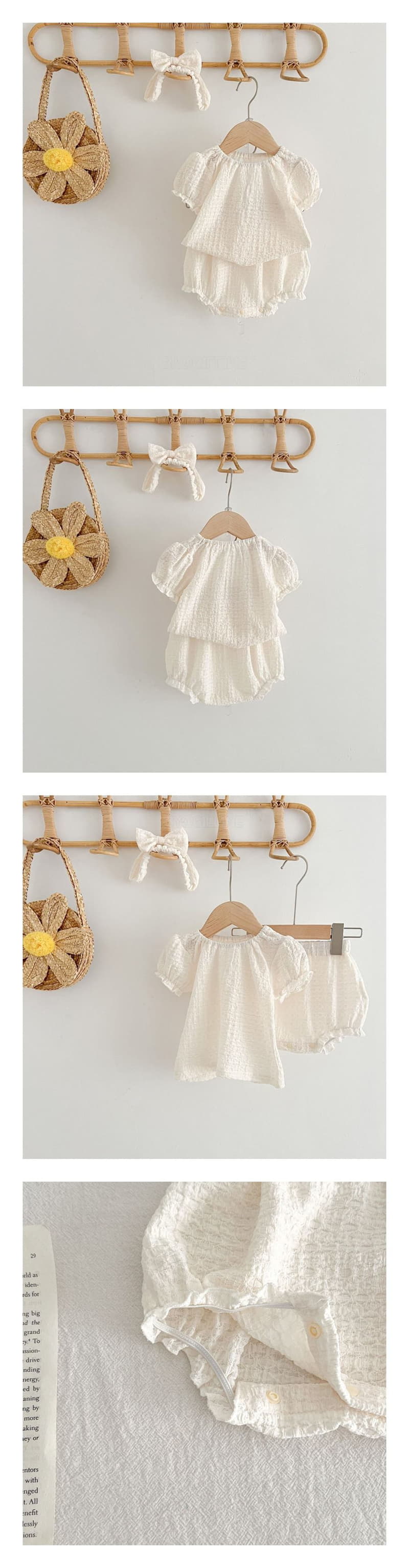 Reve Kid - Korean Baby Fashion - #babywear - Rinkle Ribbon Top Bottom Set