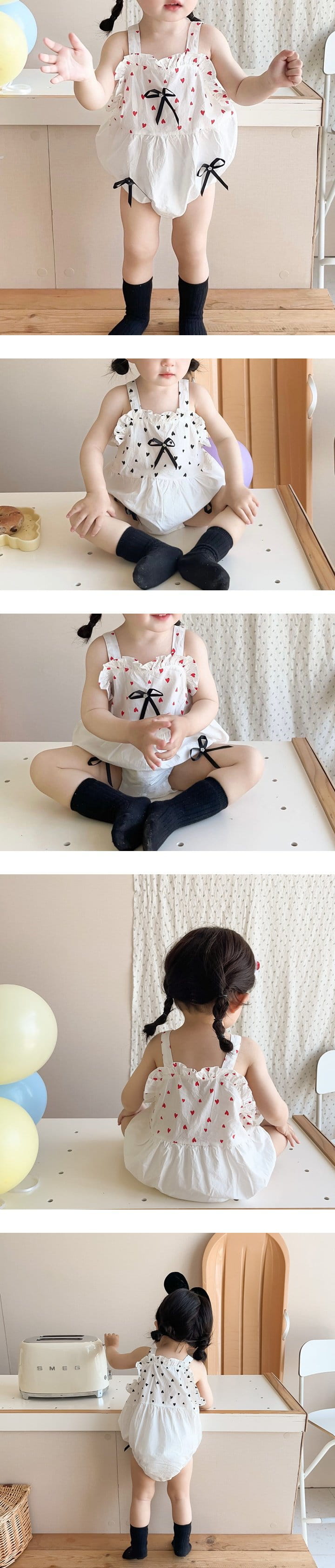 Reve Kid - Korean Baby Fashion - #onlinebabyboutique - Heart Ribbon Bodysuit