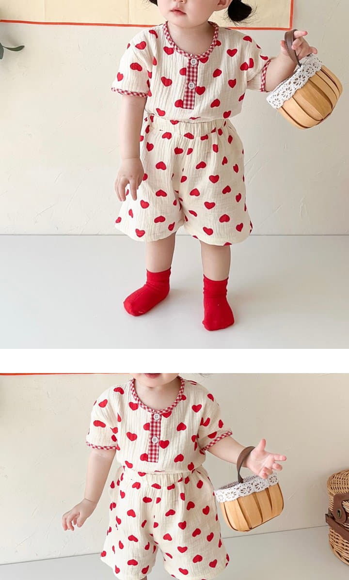 Reve Kid - Korean Baby Fashion - #onlinebabyshop - Heart Top Bottom Set