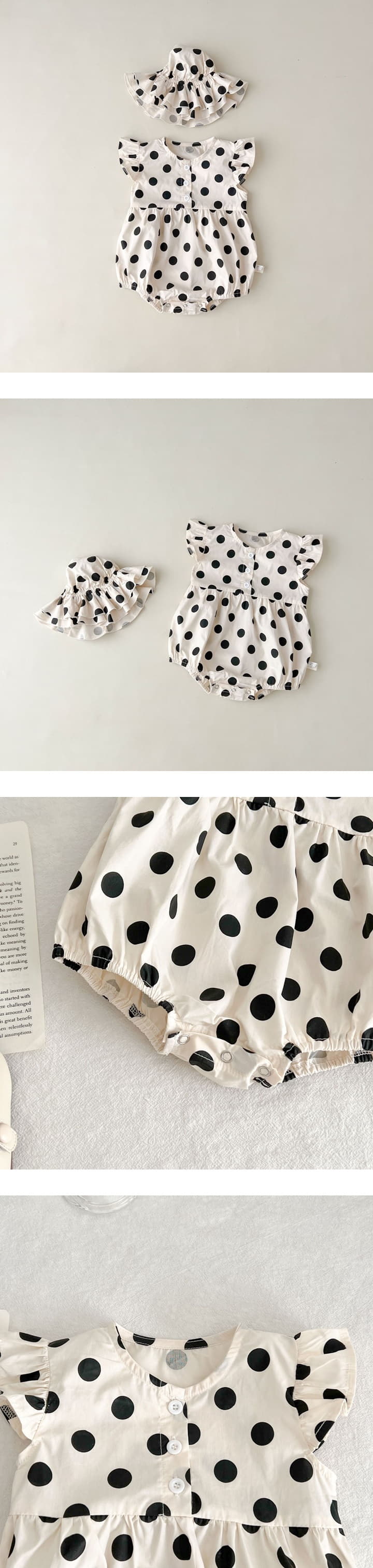 Reve Kid - Korean Children Fashion - #kidsshorts - Dot Bucket Hat Bodysuit Set