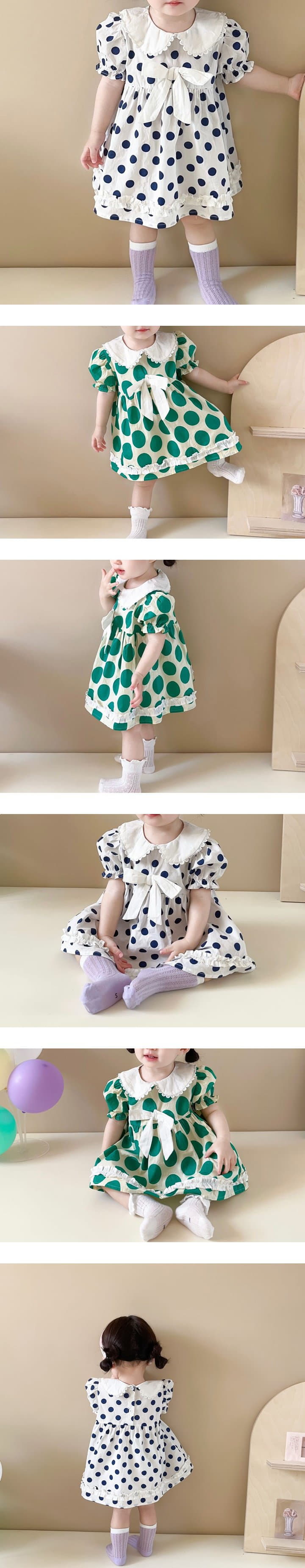 Reve Kid - Korean Children Fashion - #minifashionista - Bebe Dot Ribbon One-piece