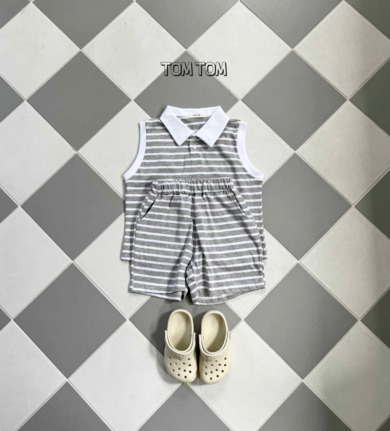 Tom Tom - Korean Children Fashion - #kidsshorts - Signiture Collar Top Bottom Set