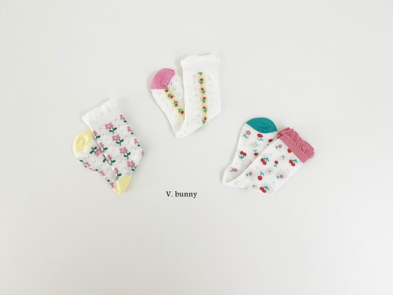 V Bunny - Korean Children Fashion - #designkidswear - Fruit Flower Socks Set - 3