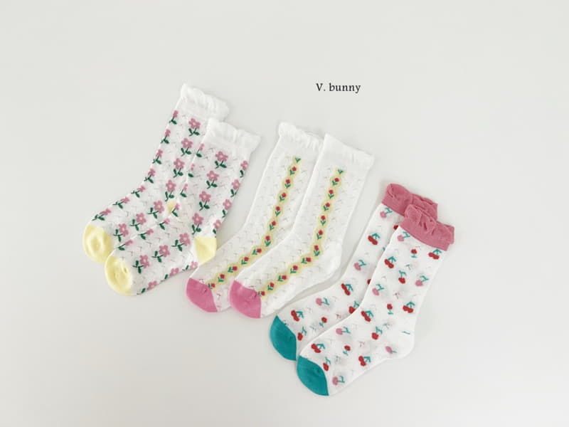 V Bunny - Korean Children Fashion - #minifashionista - Fruit Flower Socks Set - 12