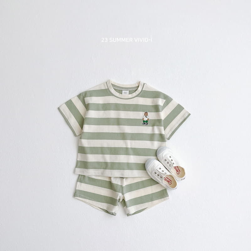 Vivid I - Korean Children Fashion - #childofig - Bear Stripes Top Bottom Set - 3