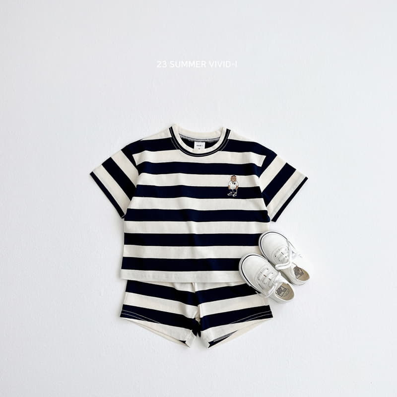 Vivid I - Korean Children Fashion - #childofig - Bear Stripes Top Bottom Set - 4