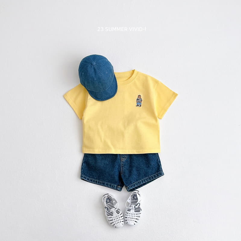 Vivid I - Korean Children Fashion - #kidsshorts - Bear Embrodiery Tee - 4