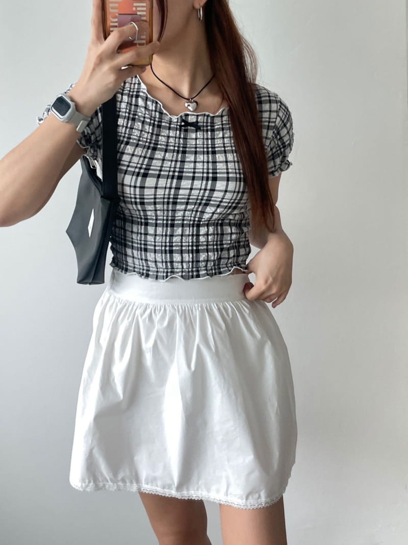 08 Room - Korean Women Fashion - #womensfashion - Check Embo Blouse - 12