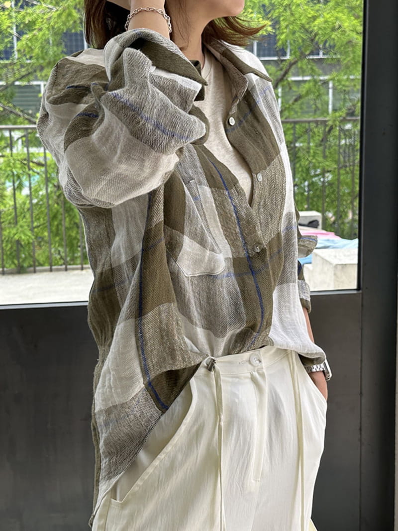 3 Rooms - Korean Women Fashion - #momslook - Linen Check Shirt