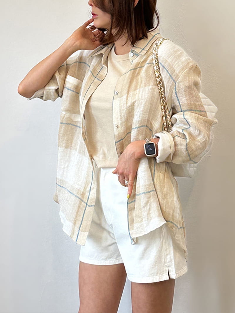 3 Rooms - Korean Women Fashion - #momslook - Linen Check Shirt - 2