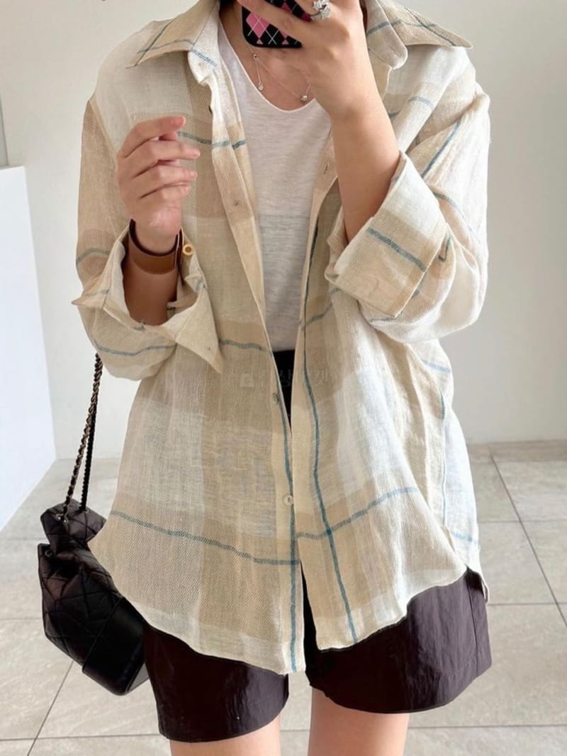 3 Rooms - Korean Women Fashion - #romanticstyle - Linen Check Shirt - 9