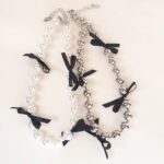 Silver Black Ribbon Ball Necklace