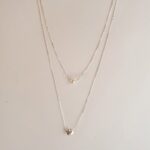 Silver (Silver) Two Stripes Heart  Pearl Necklace