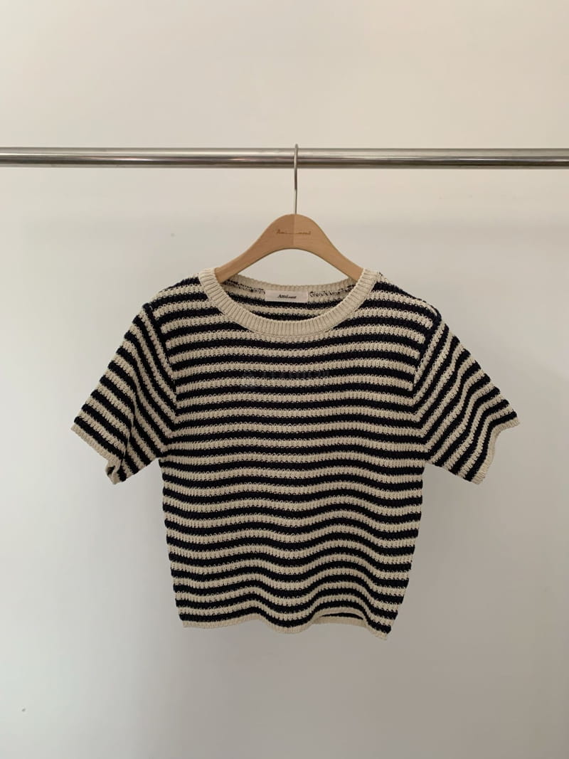 Amiment - Korean Women Fashion - #vintagekidsstyle - Pumpkin Stripes Knit  Tee