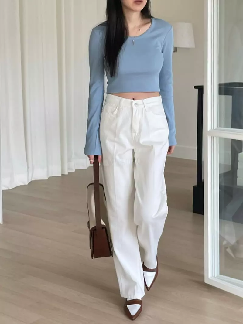 Baguette - Korean Women Fashion - #momslook - White Straight Jeans - 2