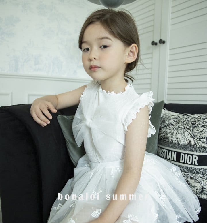 Bonaloi - Korean Children Fashion - #Kfashion4kids - Shine Mesh Ribbon Sleeveless