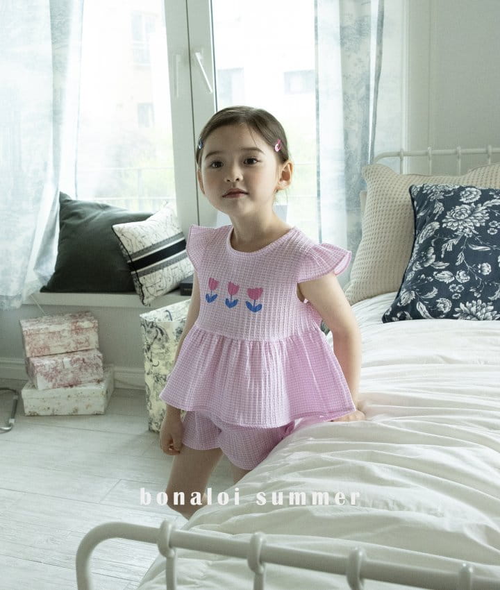 Bonaloi - Korean Children Fashion - #childofig - Rulip Check Top Bottom Set - 5