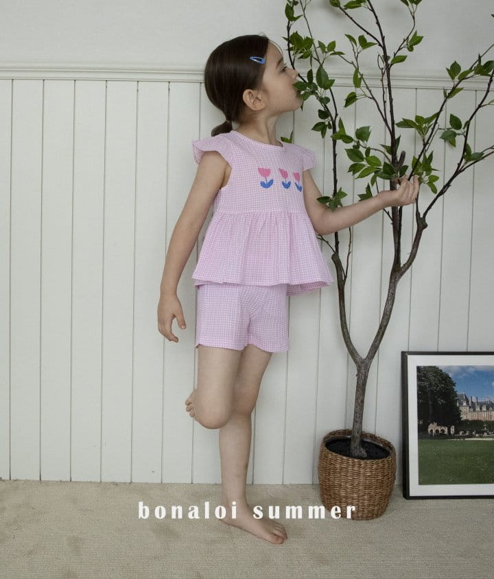 Bonaloi - Korean Children Fashion - #fashionkids - Rulip Check Top Bottom Set - 9