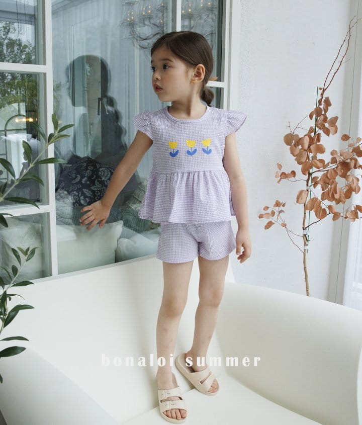 Bonaloi - Korean Children Fashion - #kidsshorts - Rulip Check Top Bottom Set - 10