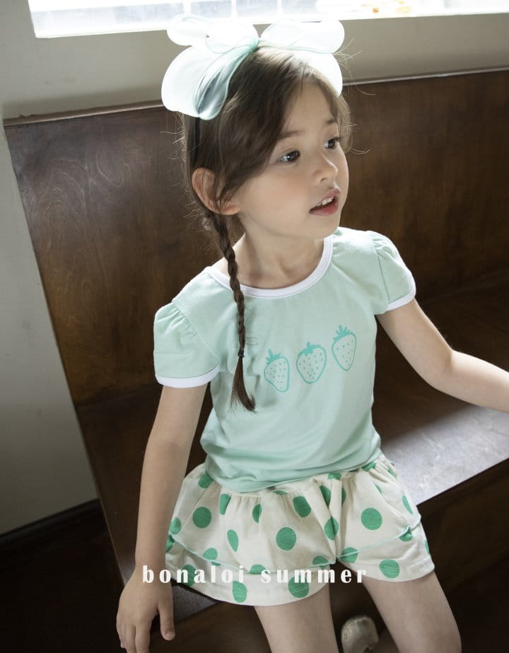 Bonaloi - Korean Children Fashion - #kidsshorts - Strawberry Sleeve Tee