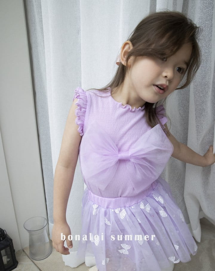 Bonaloi - Korean Children Fashion - #kidsshorts - Shine Mesh Ribbon Sleeveless - 12