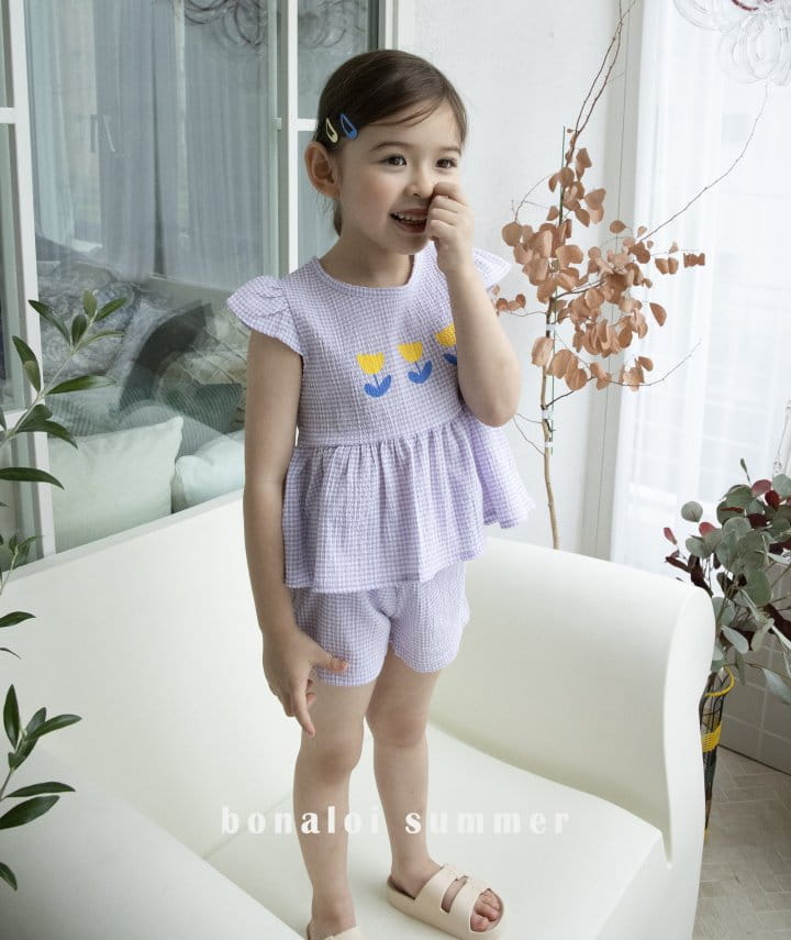 Bonaloi - Korean Children Fashion - #kidzfashiontrend - Rulip Check Top Bottom Set - 12