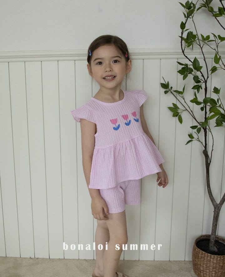 Bonaloi - Korean Children Fashion - #prettylittlegirls - Rulip Check Top Bottom Set