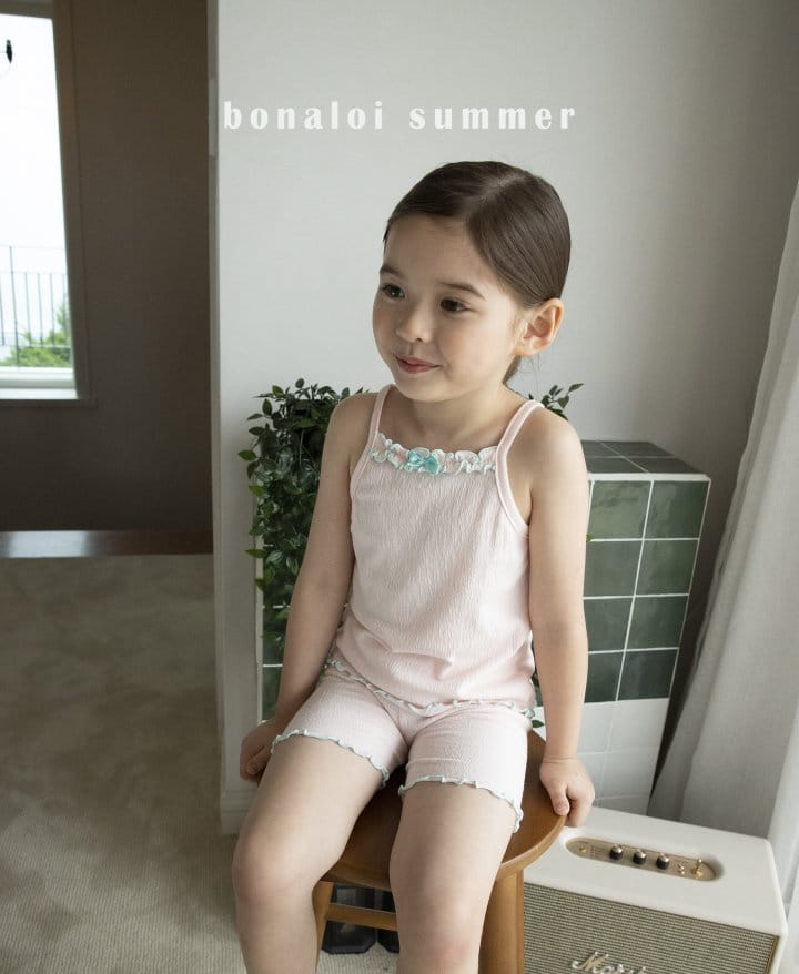 Bonaloi - Korean Children Fashion - #stylishchildhood - Twist Ribbon Top Bottom Set - 2