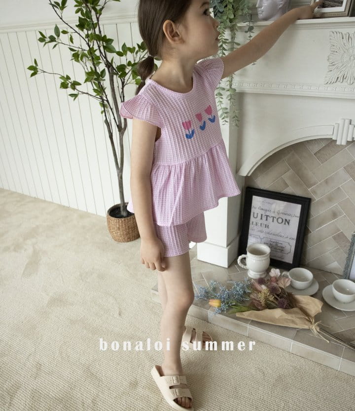 Bonaloi - Korean Children Fashion - #toddlerclothing - Rulip Check Top Bottom Set - 3